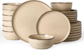 Famiware Milkyway Stoneware Dinnerware Set, 24-Piece, Double Reactive Glaze, Plates and Bowls, Service for 8, Microwave and Dishwasher Safe, Scratch-Resistant, Milk Tea
