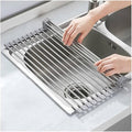 37-47 CM Roll Up Dish Drying Rack Over The Sink Portable Stainless Still Rolling Rack Folding Mat, Sink Cover Multipurpose Organizer Collapsible Dish Drainer(Gray,47x35cm/18.5x13.8in)