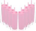 Volhoply 16oz Plastic Skinny Tumbler with Lid and Straw Bulk 8 Pack,Insulated Double Wall BPA Free Matte Acrylic Tumblers,Iced Coffee Travel Mug Reusable Party Cup,Customizable Diy Gifts(Pink,8 Set)