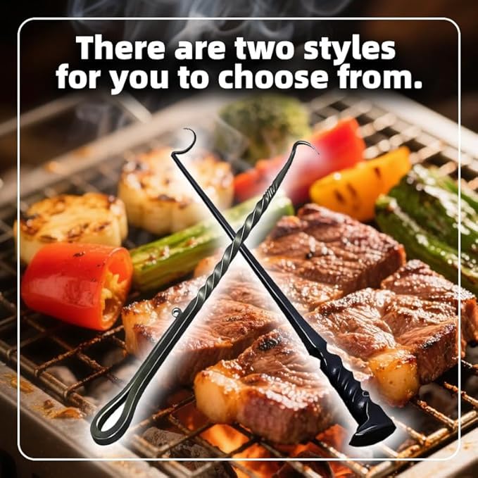 Meat Hook Flipper, Steak Flipper Hook, Pig Tail Meat Flippers, BBQ Food Flippers, Steak Turner Hook, Meat Turner Hooks,Turning Vegetables and Meats BBQ Grill (Right Hand A Iron)