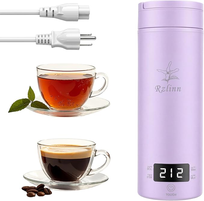 Portable Kettle (120V), Travel Kettle for Business Trips, 316-Grade Stainless Steel, 4 Temperature Settings, with Auto-Shutoff (Purple, 9.05 * 3.15)