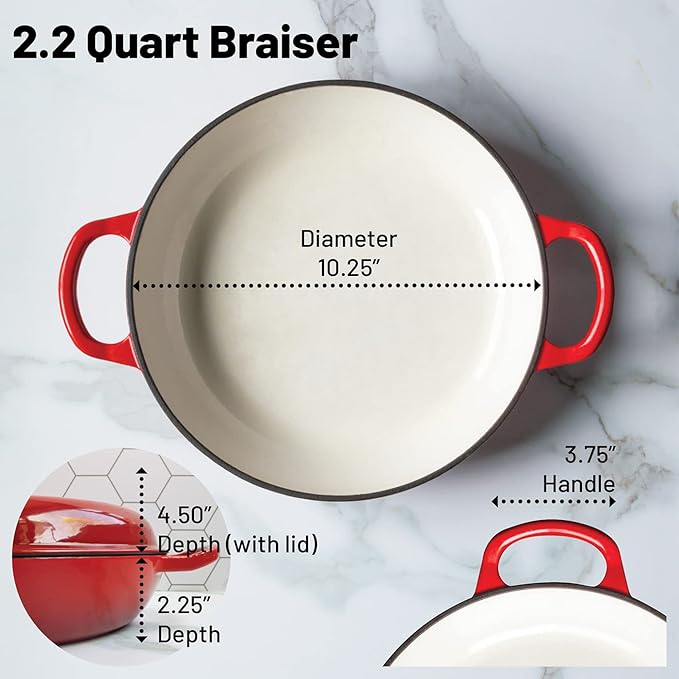 Enameled 2.25 Quart Signature Cast Iron Braiser with Lid
