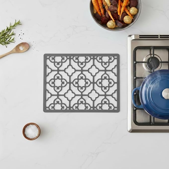 GASARÉ, Extra Large, Thick, Silicone Trivet for Hot Dishes, Pots, and Pans, Heat Resistant Mat for Countertop, Hot Pad for Kitchen, Easy to Clean, 16 x 12 x 3/8 Inches, Gray
