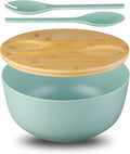 Bamboo Fiber 10 ″ Large Salad Serving Bowl Set with Wooden Lid & Servers, 3.5Qt Big Bowl with Utensils for Mixing Salad,Fruit,Pasta,Lightweight & Dishwasher Safe,, Ideal Gift for Home - Teal Color