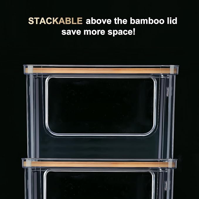 Hudgan Stackable Storage with Bamboo Top for Laundry Room Organization, Extra Large Trash Bag/Garbage Bag Dispenser, Under Sink Organizer, Pantry Organizers