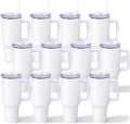 YOUKE OLA 12 Pack Sublimation Tumblers 40oz with Handle Blanks Stainless Steel Insulated Large Tumbler Bulk Coffee Travel Cups for Tumbler Heat Press Sublimation Oven Printing, White