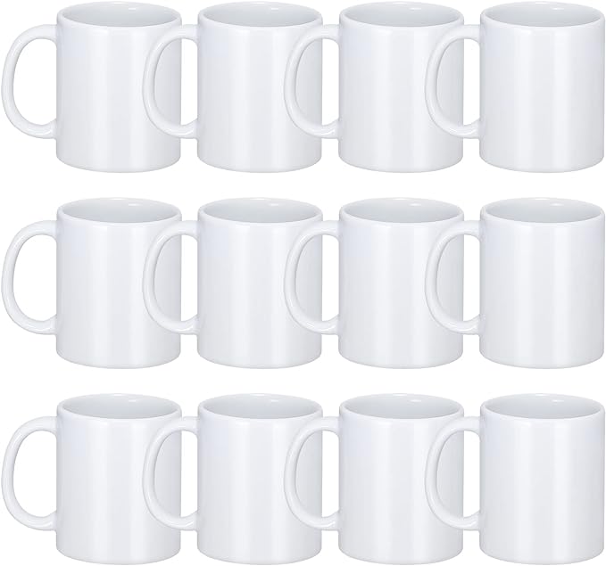 DANALLAN Sublimation Mugs, Premium Coffee Mugs Set of 12 White Ceramic Sublimation Cups 11 oz Christmas Coffee Mug for Soup Tea Milk Latte Hot Chocolate