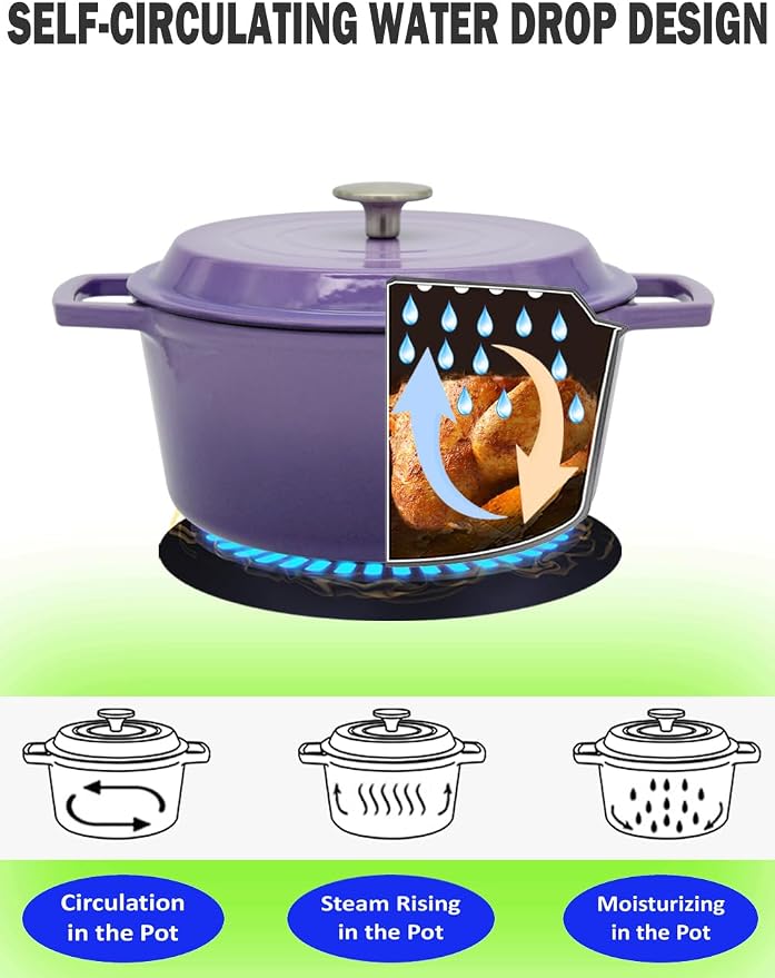 4.2 Quart Cast Iron Dutch Oven with Lid - Enameled Non-Stick Interior, Oven Safe to 500°F, Multi-Stovetop Compatible – Violet