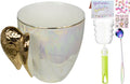 Pearl Ceramic Coffee Mug for Tea Latte Milk Cute Love Shape Cup for Home Office Women Gift 6.5 oz (golden angel, 220 ml)
