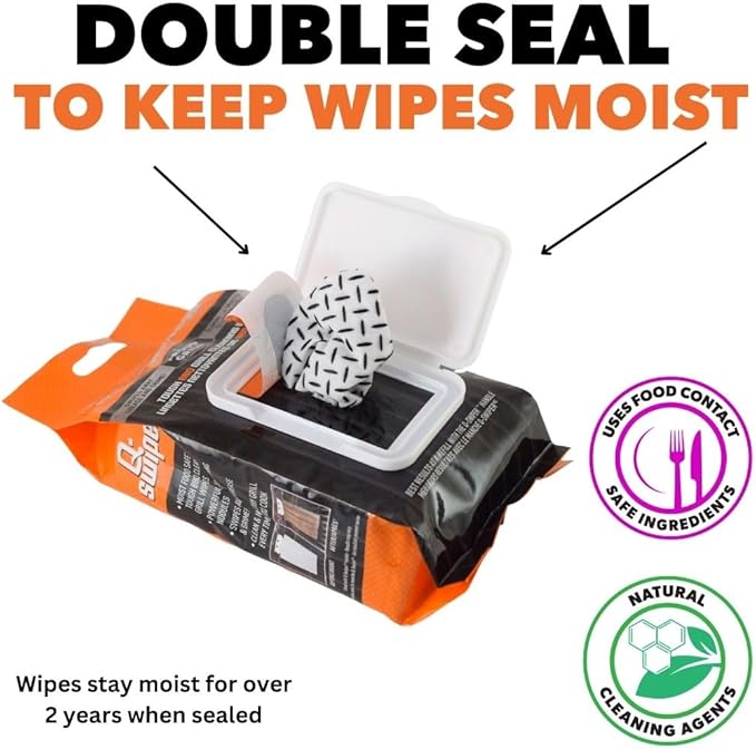 Proud Grill Q-Swiper Grill Cleaner Set - Bristle & Wire-Free Brush with Scraper & 80 Moist Wipes - BBQ Smoker Cleaner Kit, Safe for Outdoor Griddle Grates, Grease & Grime Remover, BBQ Gift for Mom