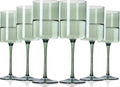 Green Square Wine Glasses Set of 6 - Hand Blown, Colorful With Tall Long Stems, Modern Set for All Occasions - 14oz