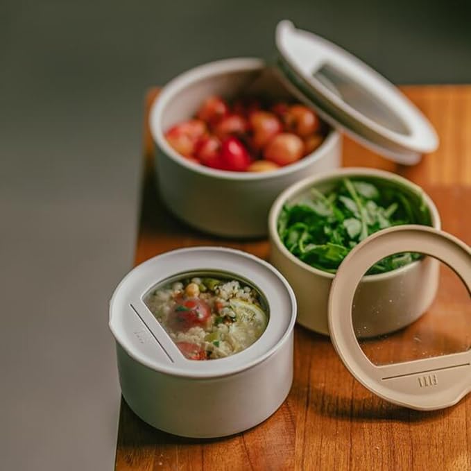 6 Set FIKA One Kitchen Ceramic Round Food Container Set with Glass Lid, Porcelain Prep, Mixing & Serving Bowls, Microwave, Oven & Dishwasher Safe Storage, Home Deco Canister (200ml / 0.21qt / 7oz)