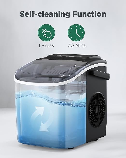 Silonn Ice Makers Countertop, Portable Ice Maker with Self-Cleaning 9 Cubes Ready in 6 Mins 26Lbs/24H 2 Sizes of Bullet Ice, Ice Machine for Home Kitchen and Office