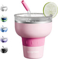 16 oz Cocktail Tumbler with Lid and Straw - Stainless Steel Insulated Margarita Tumbler - 320° Sippable Stemless Wine Cup for Party | Pink
