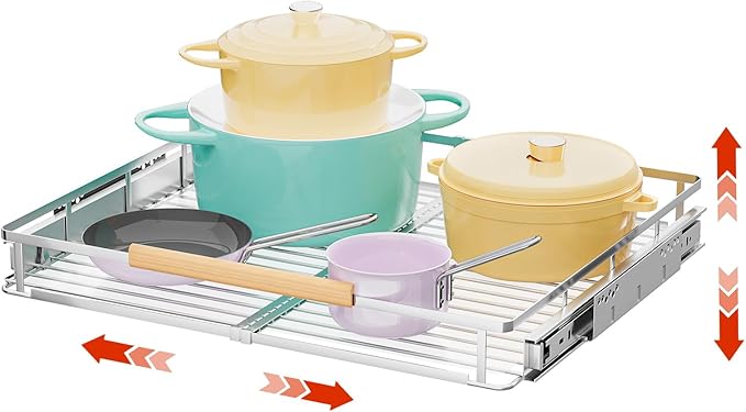 1Pack Expandable Pull Out Cabinet Organizer, Slide Out Drawers for Kitchen Cabinets, Heavy Duty Drawer Slides for Home Kitchen Pantry Cupboard Pots Pans, Adjustable Width 17.1"~28.1" W x 22.5''D