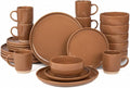 OTAGO 24-Piece Brown Stoneware Dinnerware Set for 6 with Mugs, Plates and Bowls Sets with Partially Unglazed Base, Scratch Resistant Ceramic Dish Set, Microwave & Dishwasher Safe for Kitchen
