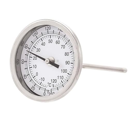 PIC Gauges B3B6-II SS Case Bimetal Thermometer, 316 SS Stem, Back Angle Connection, 3" Dial, 6" Stem Length, 0/250° F & -18/121° C Temperature Range