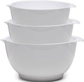 Nesting Mixing Bowls Set, 3 Piece Melamine Bowls Set, 2.5 quart, 3.5 quart, 4.5 quart, Non Slip Base with Easy Pour Spout, Kitchen Cooking and Baking Supplies, White