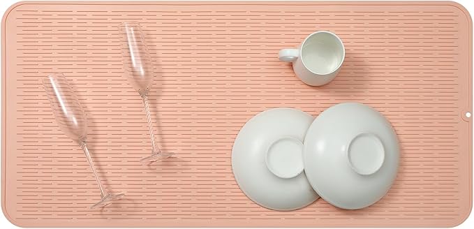MicoYang Silicone Dish Drying Mat for Multiple Usage,Easy clean,Eco-friendly,Heat-resistant Silicone Mat for Kitchen Counter or Sink,Refrigerator or Drawer Liner Pink 5XL 36inches x 18inches