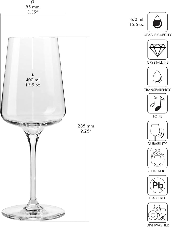 Krosno White and Sparkling Large Wine Glasses Drinking 13,5 oz – Set of 4, Infinity Collection, Elegant Long Stem Cocktail Crystal Set Wedding Gift, Lead-Free Glass, Homes, Restaurants & Kitchen