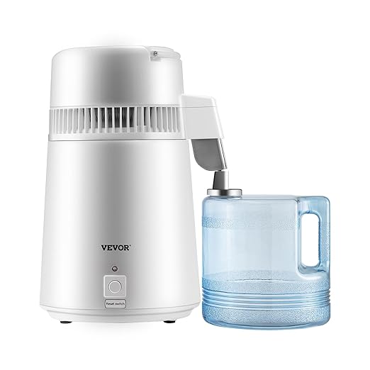 VEVOR 1.1 Gallon Water Distiller, 750W, BPA Free Container Countertop | Plastic Container, Button Control, Countertop Distilled Water Maker for Home, White