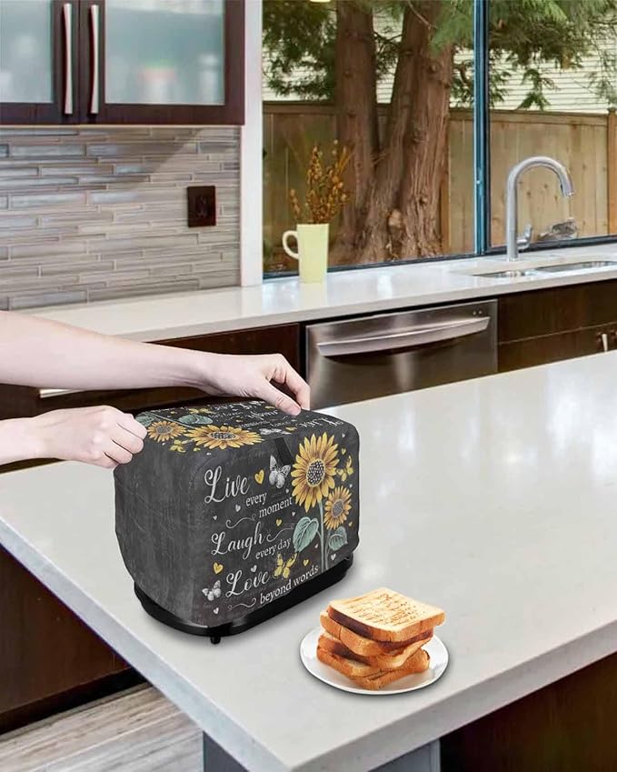Retro Sunflower Toaster Cover 2 Slice, Spring Summer Farmhouse Dustproof Bakeware Oven Protector with Top Hook, Floral Butterfly Waterproof Small Kitchen Appliance Toasters Dust Cover, 11"x6"x8"