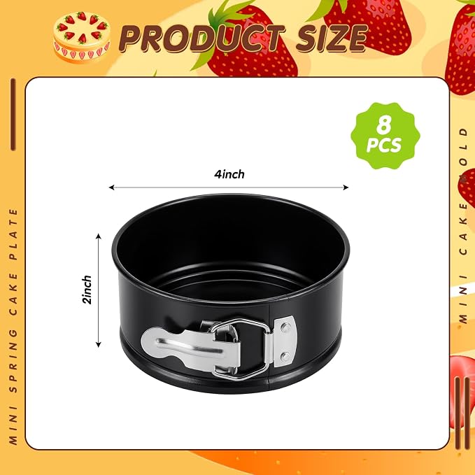 Sunnyray 8 Pcs 4 Inch Springform Pan for Baking Mini Cheesecake Pans with Removable Bottom Nonstick Leakproof Round Cake Mold Spring Form Molds for Mini Cheesecake Pizza and Quiches (Black)