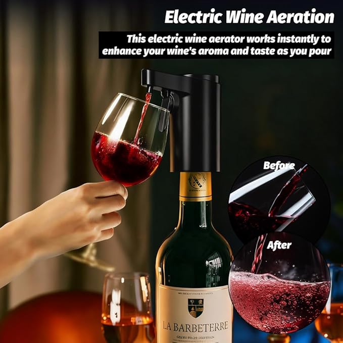 Electric Wine Aerator and Dispenser, Rechargeable Automatic Wine Pourer with LED Touch Screen and Self-Clean, 1-99ML Quantitative Wine Decanter for Home, Party, Holiday Gifts