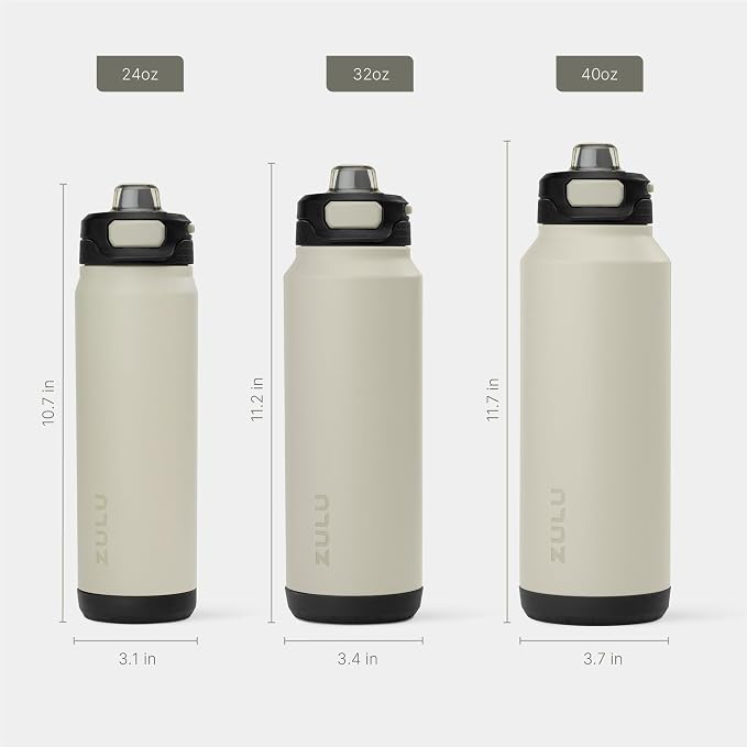 ZULU Powerfill Pro 32oz Stainless Steel Water Bottle with Quick Fill Lid, Triple Walled Vacuum Insulated Metal, Leak Proof Locking Lid, Sip and Chug, Reusable BPA Free, Ash