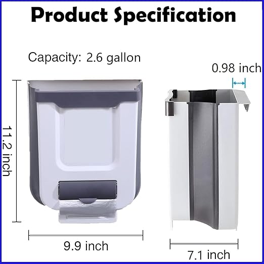 10l Wall-Mounted Kitchen Cupboard Trash Can, Collapsible Food Waste Bin for Cabinets, Ideal for Campervans, Bathrooms, and Motorhomes White