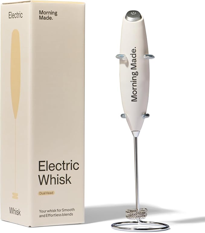 Morning Made Electric Matcha Whisk - Matcha Frother Alternative to Traditional Bamboo Whisk - Battery Operated Milk Frother Wand with Protective Stand - Achieve Creamy Froth, Dual Blade, Easy to Clean