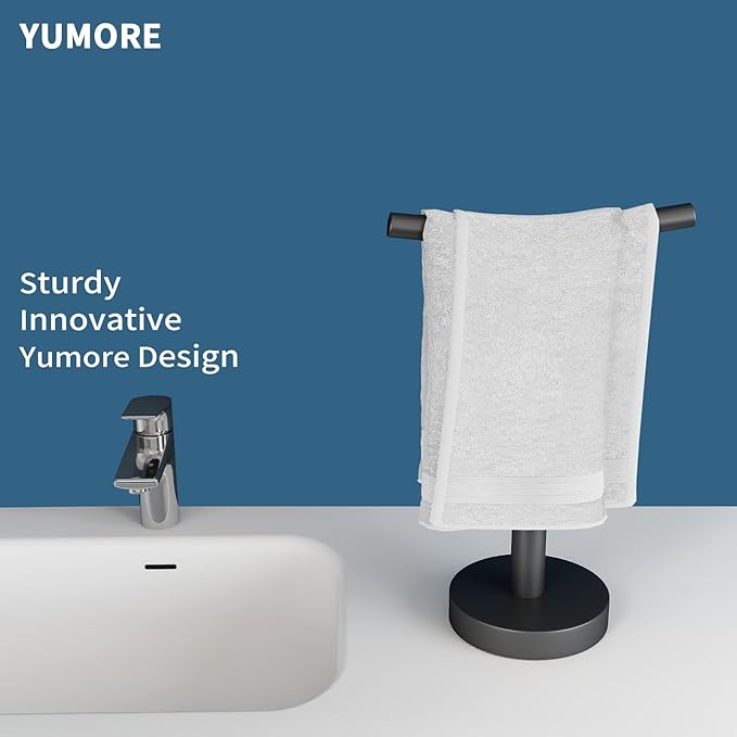 YUMORE Hand Towel Holder Stand for Bathroom & Kitchen, Freestanding T-Shape Fingertip Towel Rack with Anti-Scratch Weighted Base, Matte Black