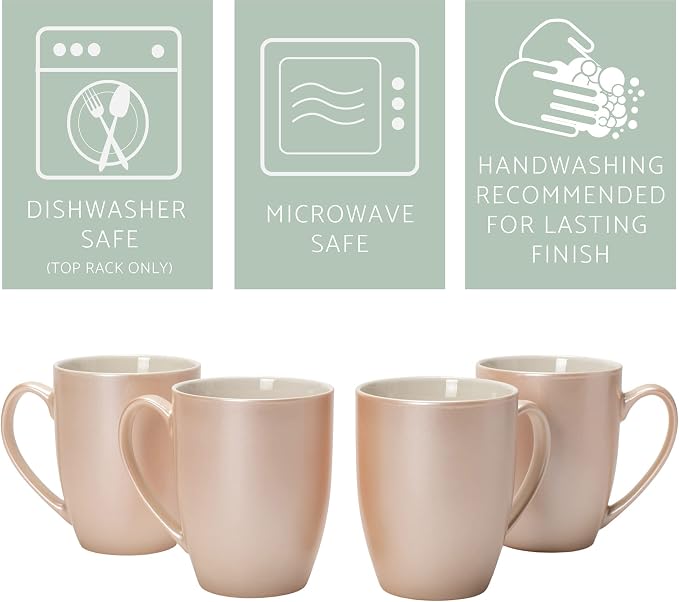Elanze Designs Precious Pearl Finish 10 ounce New Bone China Coffee Cup Mugs Set of 4