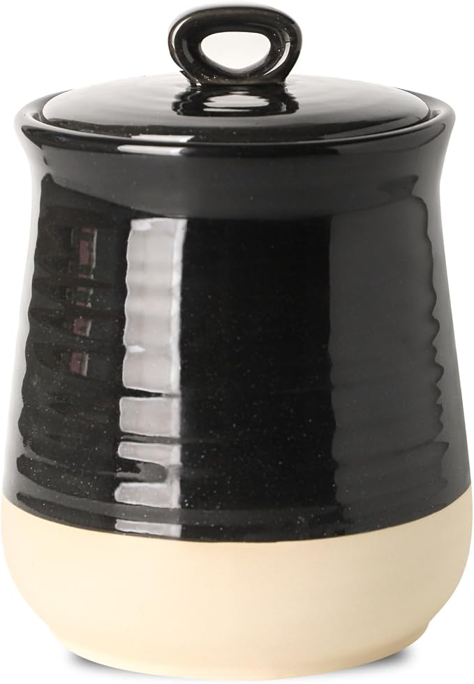 HASENSE Ceramic Kitchen Canister, 75 Oz Large Airtight Coffee Canister with Lid, Food Storage Jar for Coffee Beans, Nuts, Candy, Spices, Flour & Herbs, Farmhouse Kitchen Decor, Black