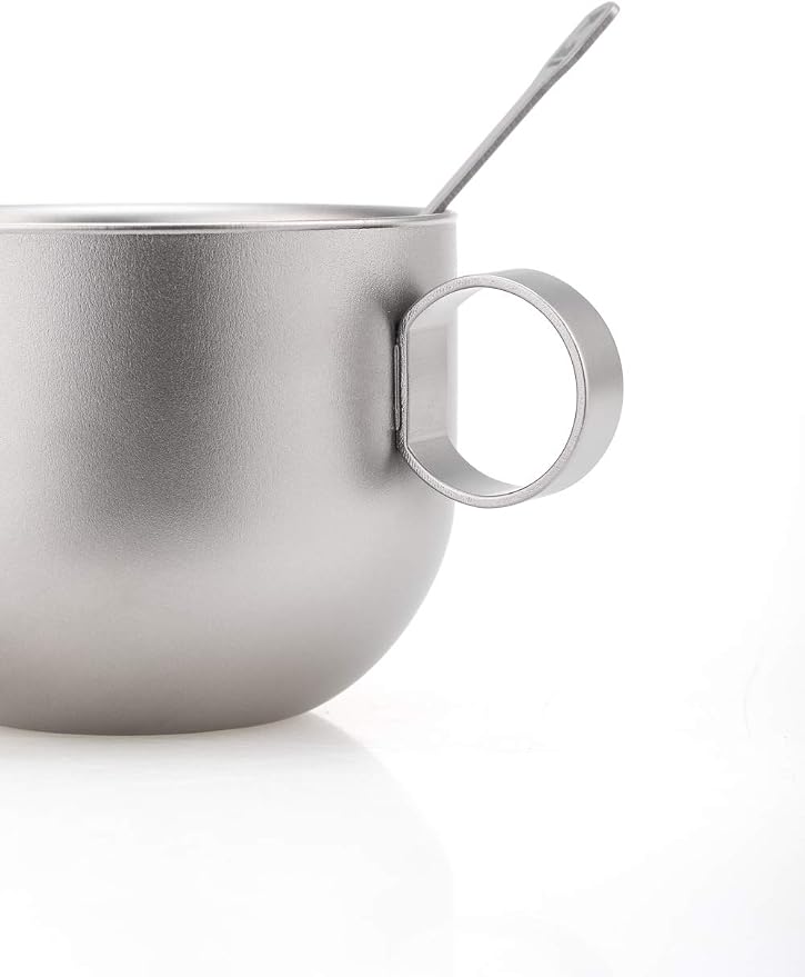Keith Titanium Ti3601 Double-Wall Coffee Cup with Saucer and Spoon