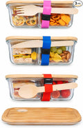 Glass Food Storage Containers with Bamboo Lids, Airtight Containers, Non Toxic Food Storage, Eco Friendly Fridge Storage ContainersIncludes Elastic Bands and Utensils (3 COUNT)
