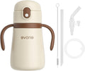 Evorie 11oz Leak Proof Vacuum Insulated Stainless Steel Sippy Cup for Toddlers (1 Pack, White) + Replacement Straw Set Bundle