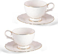 KAMMAK Tea Cups and Saucers Set of 2, 6.7oz Porcelain Coffee Cups with Saucers, Ceramic Espresso Mugs for Coffee, Latte, Americano, Tea, Elegant Teacup and Saucer (YFH14)