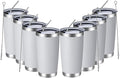 MEWAY 20oz Tumbler 8 Pack Double Wall Vacuum Insulated Travel Mug Bulk, Stainless Steel Tumblers with Lid and Straw, Durable Powder Coated Coffee Cups for Cold & Hot Drinks (White, 8)