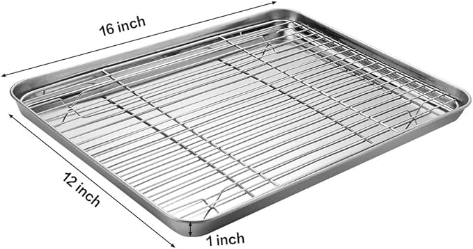 6 Pcs Stainless Steel Baking Sheet Tray Cooling Rack with Silicone Baking Mat Set, and 6 Pcs Glass Measuring Cups with Lids Set, for baking, Kitchen