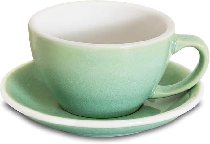 Loveramics Coffee Cup Ceramic, 10 oz Latte Art Cup with Saucer for Cappuccino, Tea, Espresso, Thick - walled stoneware Cappuccino mug Set for Cafe and Barista - Potters Colours (Basil, 10OZ)