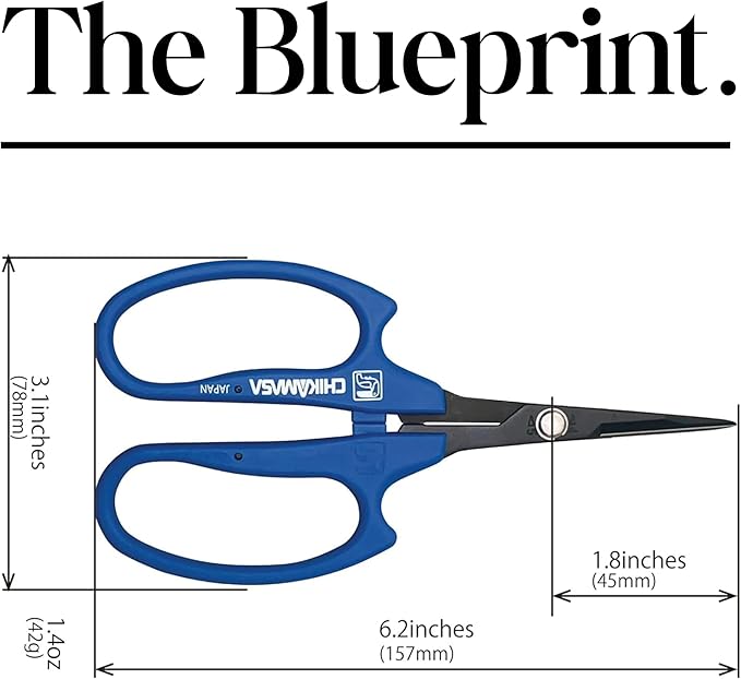 CHIKAMASA B-600SUFB, The Precise Specialty Trimming Scissors, Stainless Steel w/Fluorine Coating, for trimming plants and grapes, excellent for narrow stem-thinning inside closed and tangled spaces.