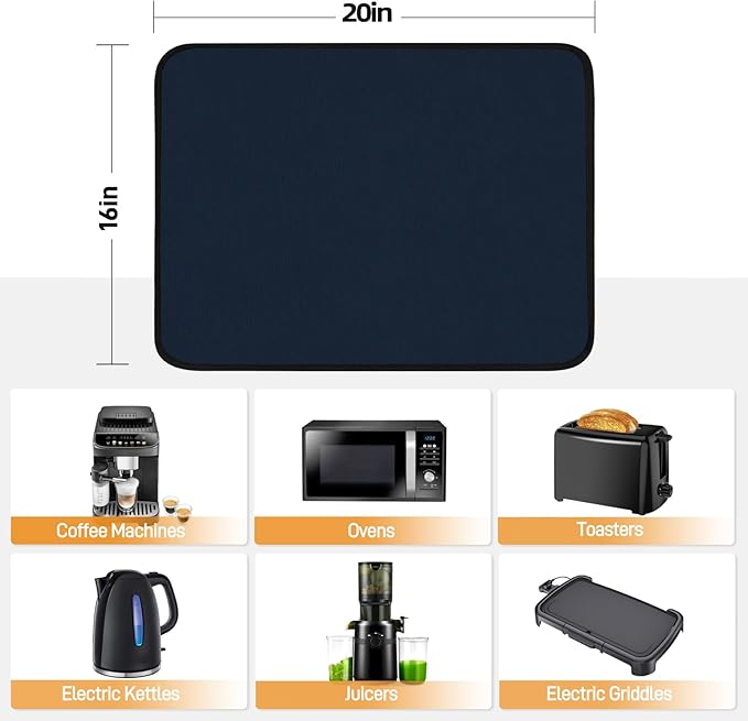 Heat Resistant Mat for Air Fryer, 16 x 20in Heat Resistant Mat for Countertop, Fireproof Silicone Countertop Protector Appliance Slider for Air Fryer, Coffee Maker, Toaster, Oven - Blue
