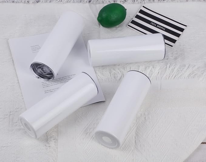 12 Pack 20 Oz Straight Skinny Tumblers,Individually Gift Boxed Stainless Steel Slim Skinny Tumbler Set Bulk, 20 Oz Insulated Slim Thin Travel Tumbler Cup for Diy, White
