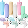 Reallnaive 12 Pcs Skinny Tumbler Bulk and Mini Portable Fans Set for Summer, 16 oz Plastic Cups with Lids Straws and Small USB Rechargeable Handheld Fan for Cooling Gift (Multicolor)