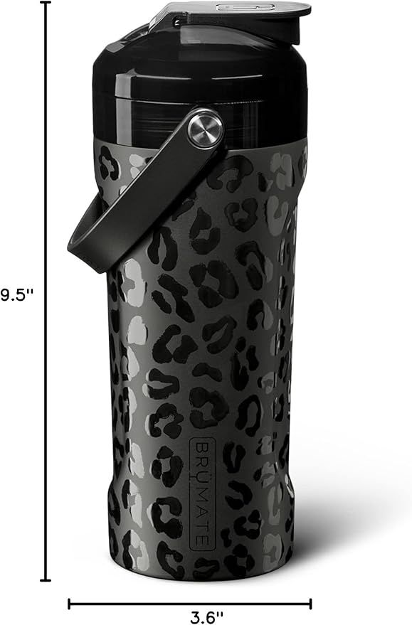 BrüMate MultiShaker Blender Shaker Bottle | 100% Leakproof Insulated Stainless Steel | Pre Workout and Protein Shaker Bottle for the Gym | 26oz (Onyx Leopard)