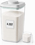 POP Airtight Flour-Rice Food-Storage Container - 4L/4.2Qt Jar with Lid and 3.3Oz Scoop | BPA-Free | Can Hold 5lb of Flour or 5lb of Rice | Stackable and Durable
