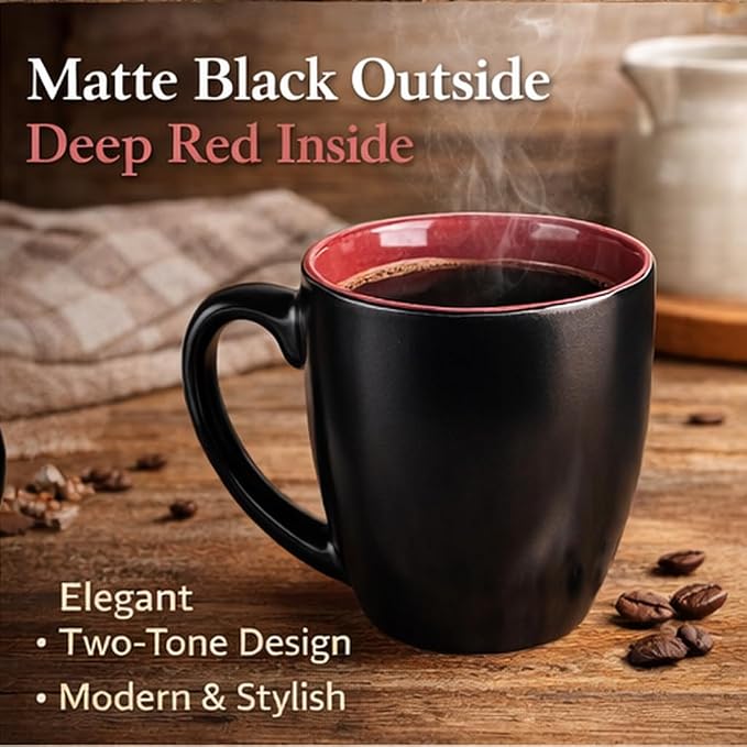 GBhome 16oz Coffee Mugs Set of 6, Large Ceramic Coffee Mugs for Man, Woman, Dad, Mom, Modern Coffee Mugs Set with handle for Tea/Latte/Cappuccino/Milk/Cocoa. Dishwasher&Microwave Safe,Red
