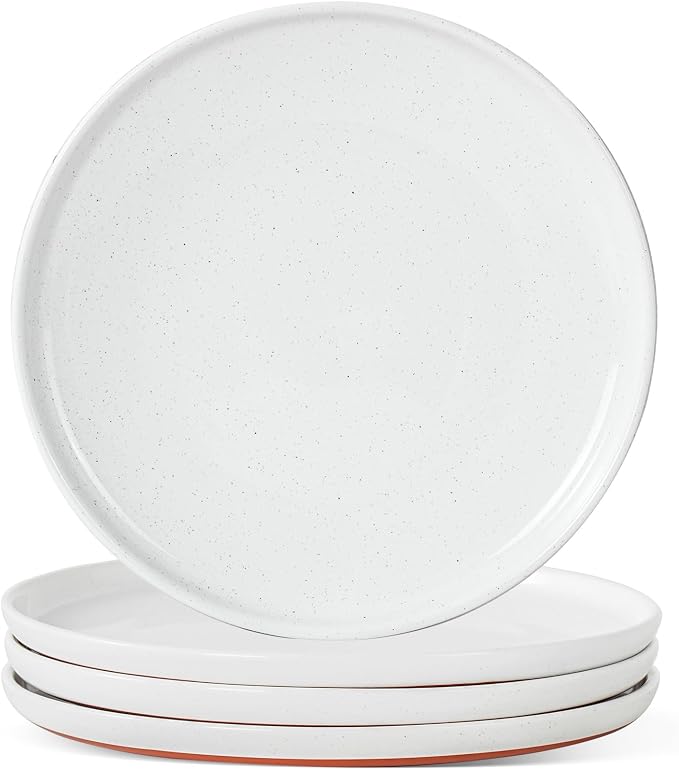 Ceramic Salad Plates Set, 8 Inch, Set of 4, Elegant White | Stoneware, Dishwasher & Microwave Safe, Small Dinner Plates, For Cake, Fruits, Waffle, Pasta, Salad