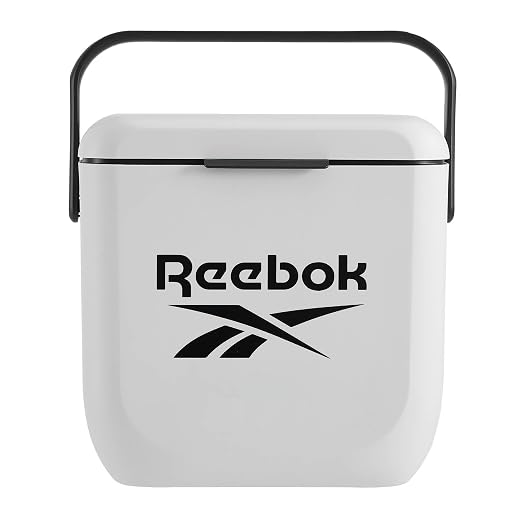 Reebok 8L Hard Cooler, Officially Licensed Portable Cooler Ice Chest with Handle, Holds 12 Cans, 12-Hour Ice Retention,White